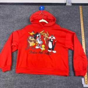 Looney Tunes Jerry Leigh Red Graphic Hoodie Thats All Folks Bugs Bunny Large